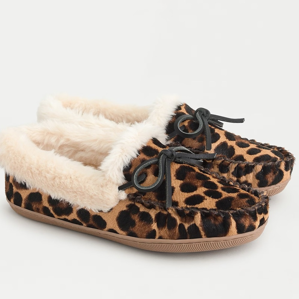 J Crew Ladies Lodge Shoes Calf Hair Size 9 with Faux-Shearling Lining NWT